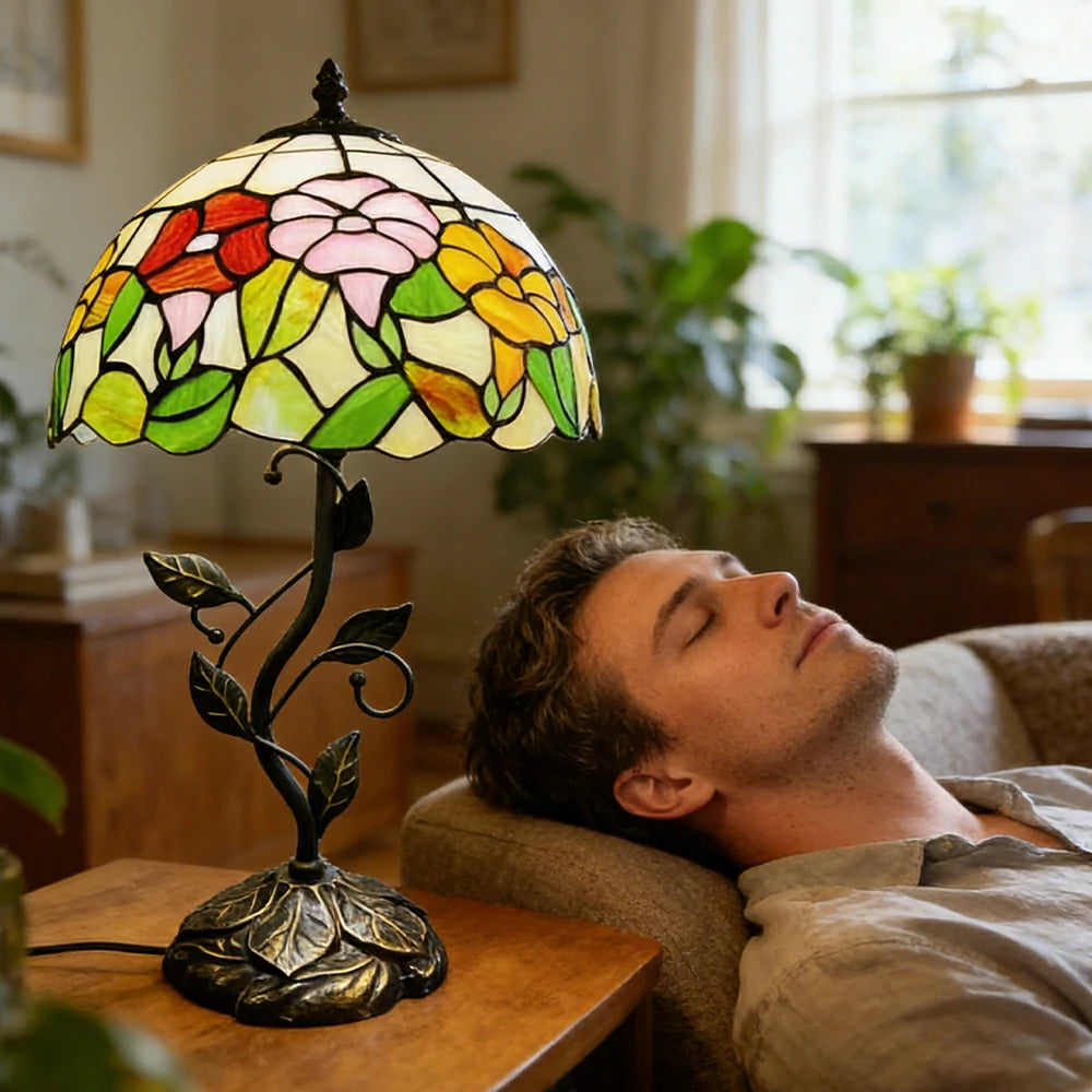 LIVARA Tiffany Stained Glass Table Lamp Pull Chain Switch 30x45cm for Bedroom Living Room Study - Orange