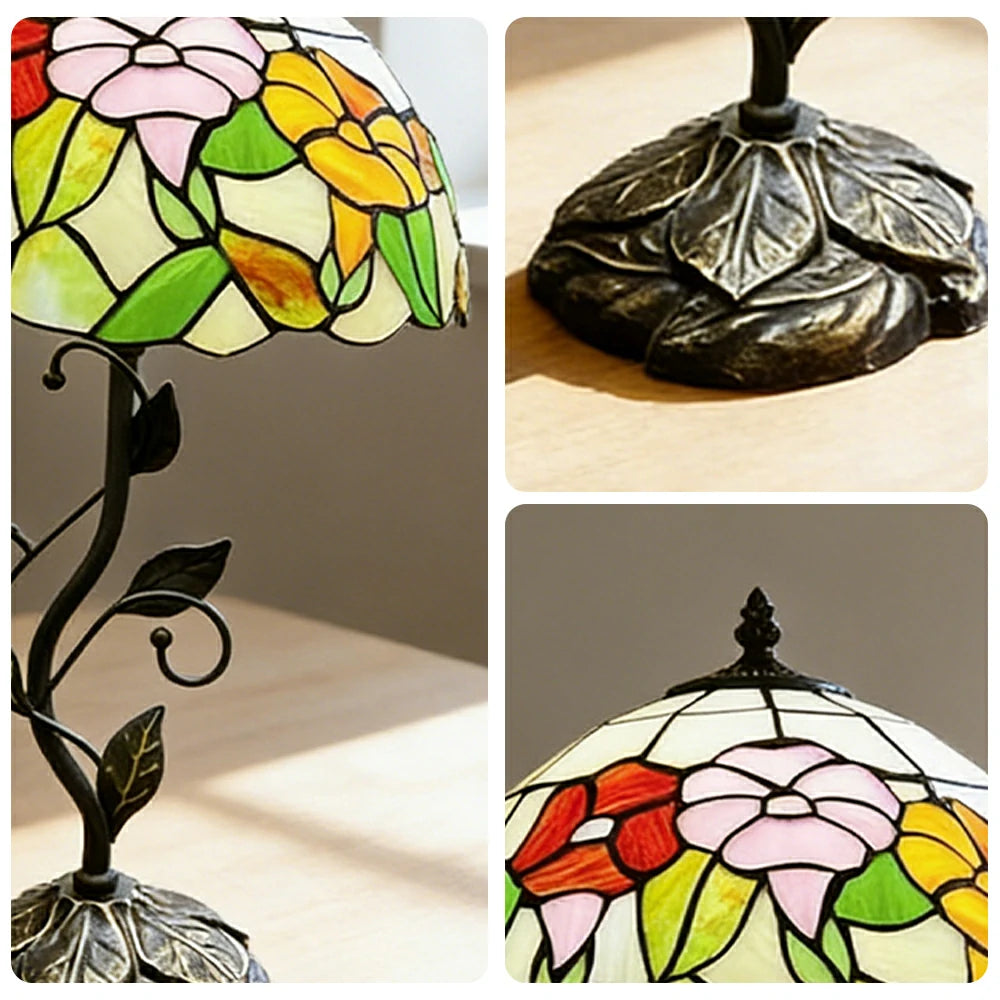 LIVARA Tiffany Stained Glass Table Lamp Pull Chain Switch 30x45cm for Bedroom Living Room Study - Orange