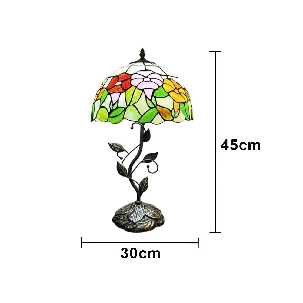 LIVARA Tiffany Stained Glass Table Lamp Pull Chain Switch 30x45cm for Bedroom Living Room Study - Orange