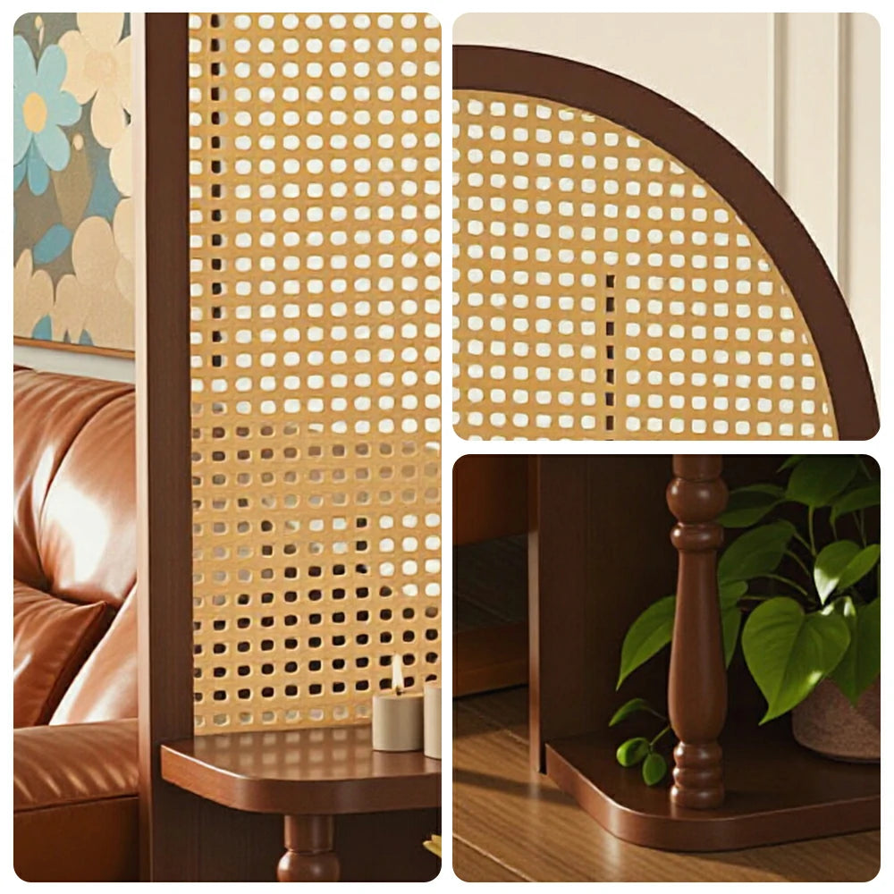 LIVARA Arch Display Shelf Rattan Backdrop Solid Wood Storage Cabinet Open Bookcase Organizer for Living Room Bedroom Entryway - Brown