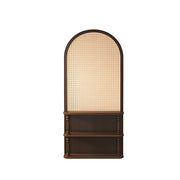 LIVARA Arch Display Shelf Rattan Backdrop Solid Wood Storage Cabinet Open Bookcase Organizer for Living Room Bedroom Entryway - Brown