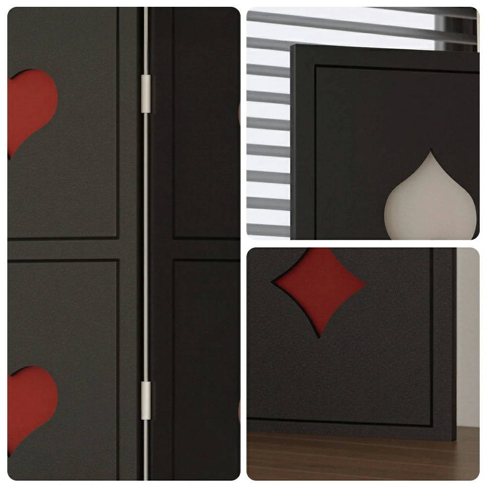 LIVARA 4 Panel Decorative Folding Screen Poker Pattern Design Room Divider Privacy Partition for Living Room Bedroom Office - Black