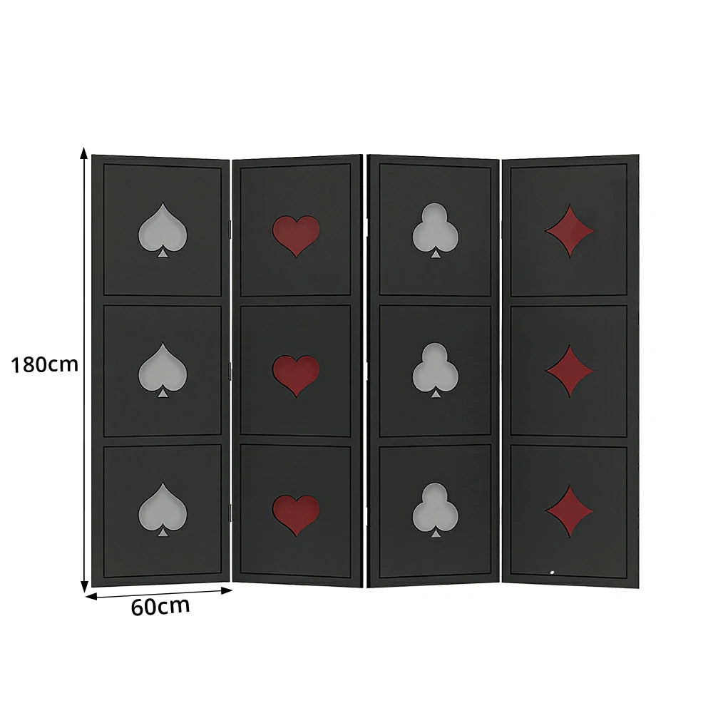 LIVARA 4 Panel Decorative Folding Screen Poker Pattern Design Room Divider Privacy Partition for Living Room Bedroom Office - Black