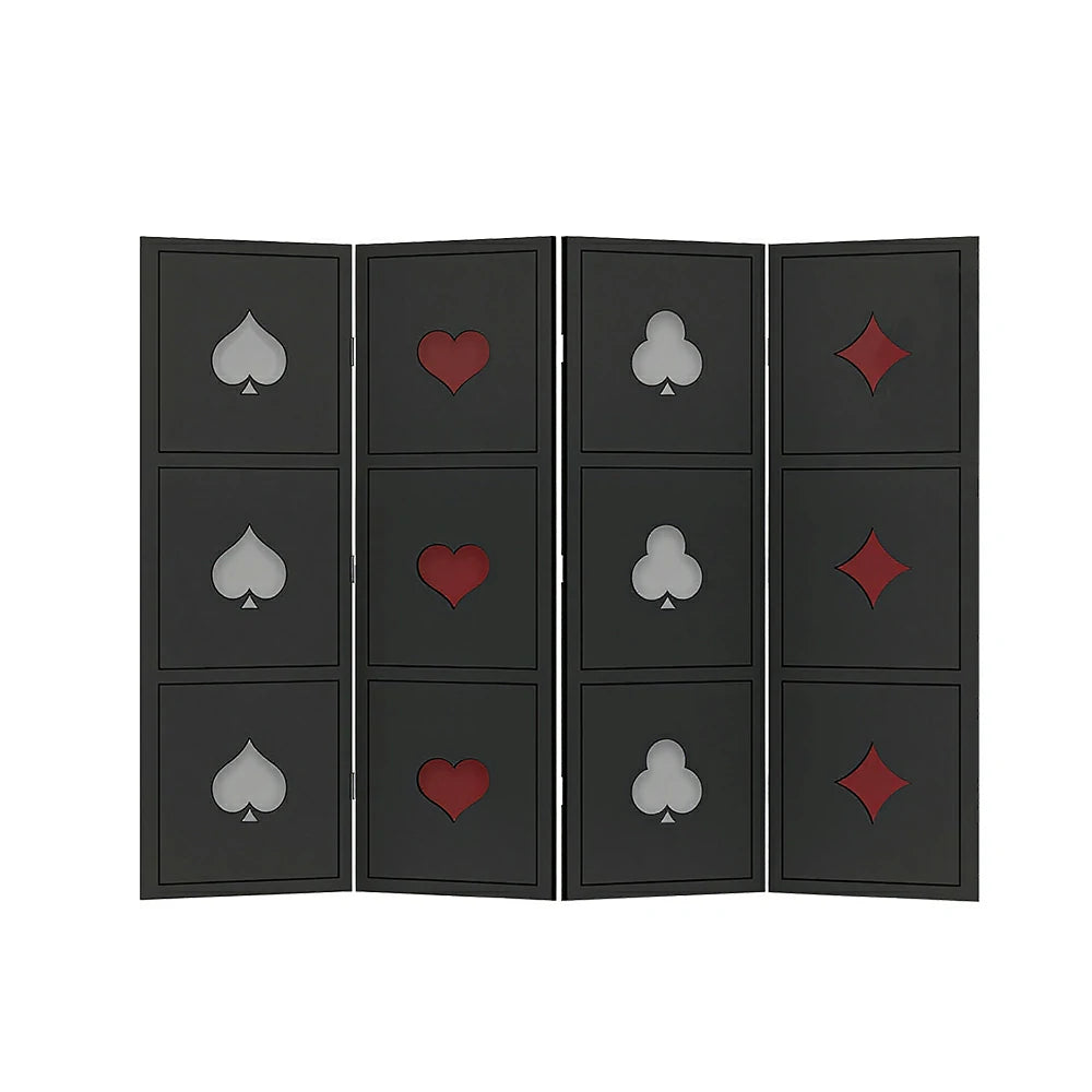LIVARA 4 Panel Decorative Folding Screen Poker Pattern Design Room Divider Privacy Partition for Living Room Bedroom Office - Black