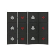 LIVARA 4 Panel Decorative Folding Screen Poker Pattern Design Room Divider Privacy Partition for Living Room Bedroom Office - Black