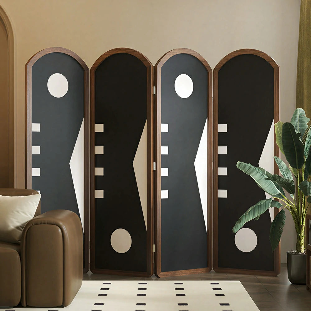 LIVARA 4 Panel Decorative Folding Screen Arch Design Room Divider Privacy Partition Modern Art Style for Living Room Bedroom Office - Black & Brown