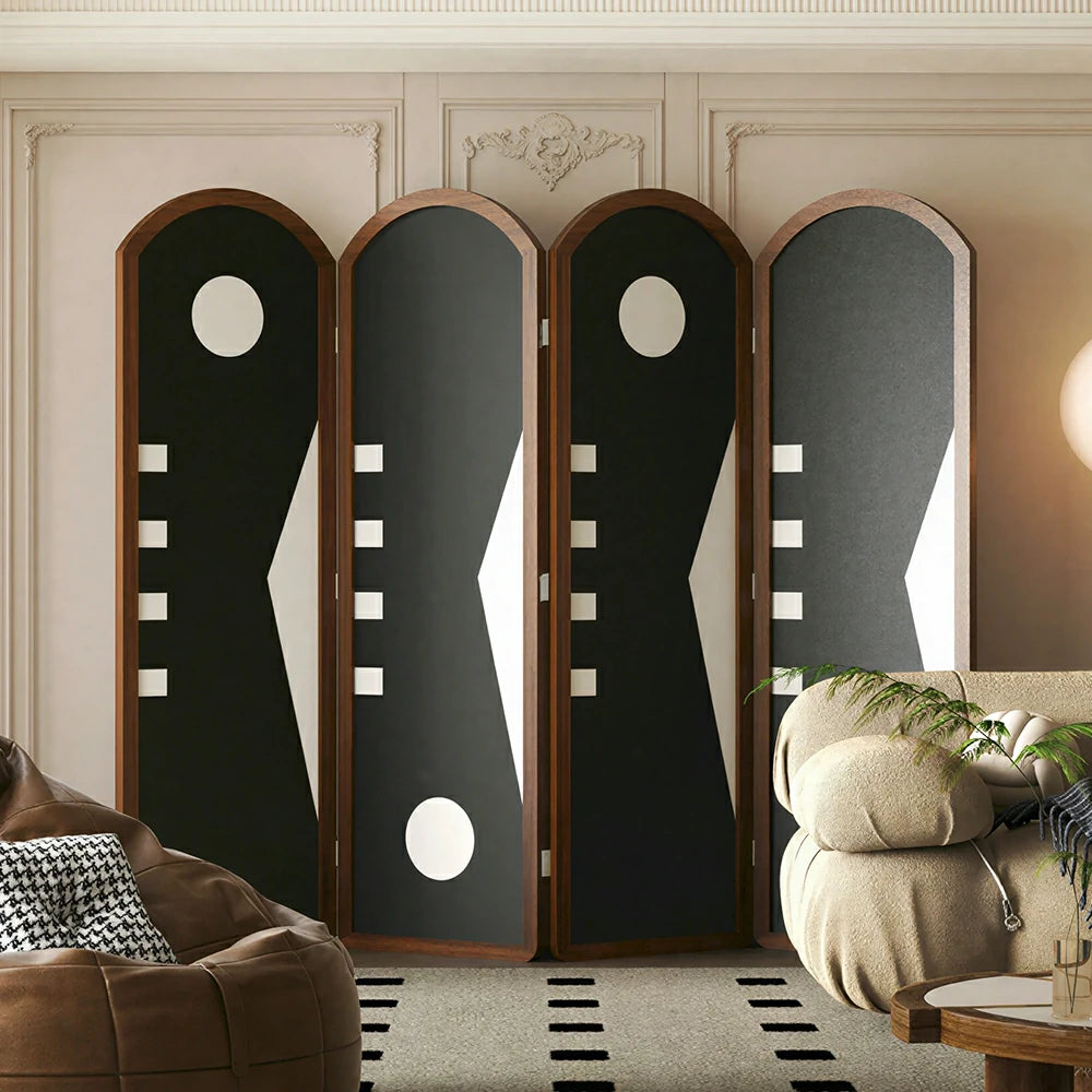 LIVARA 4 Panel Decorative Folding Screen Arch Design Room Divider Privacy Partition Modern Art Style for Living Room Bedroom Office - Black & Brown