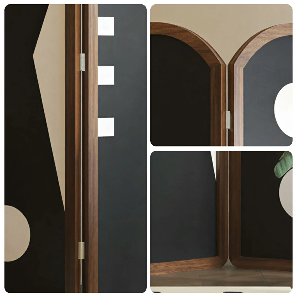 LIVARA 4 Panel Decorative Folding Screen Arch Design Room Divider Privacy Partition Modern Art Style for Living Room Bedroom Office - Black & Brown