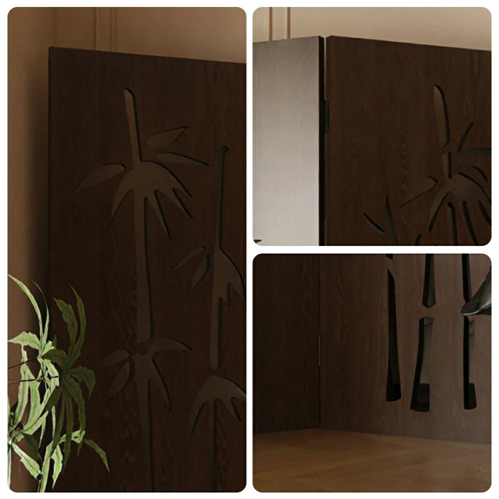 LIVARA 4 Panel Decorative Folding Screen Bamboo Cutout Design Room Divider Privacy Partition Oriental Style for Living Room Bedroom - Dark Brown