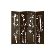 LIVARA 4 Panel Decorative Folding Screen Bamboo Cutout Design Room Divider Privacy Partition Oriental Style for Living Room Bedroom - Dark Brown