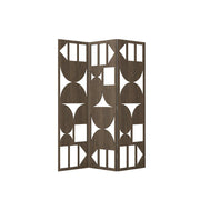 LIVARA 3 Panel Decorative Folding Screen Geometric Cutout Design Room Divider Privacy Partition Modern Style for Living Room Bedroom - Walnut