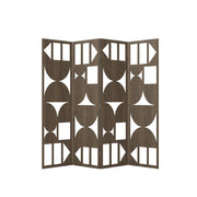 LIVARA 4 Panel Decorative Folding Screen Geometric Cutout Design Room Divider Privacy Partition Modern Style for Living Room Bedroom - Walnut