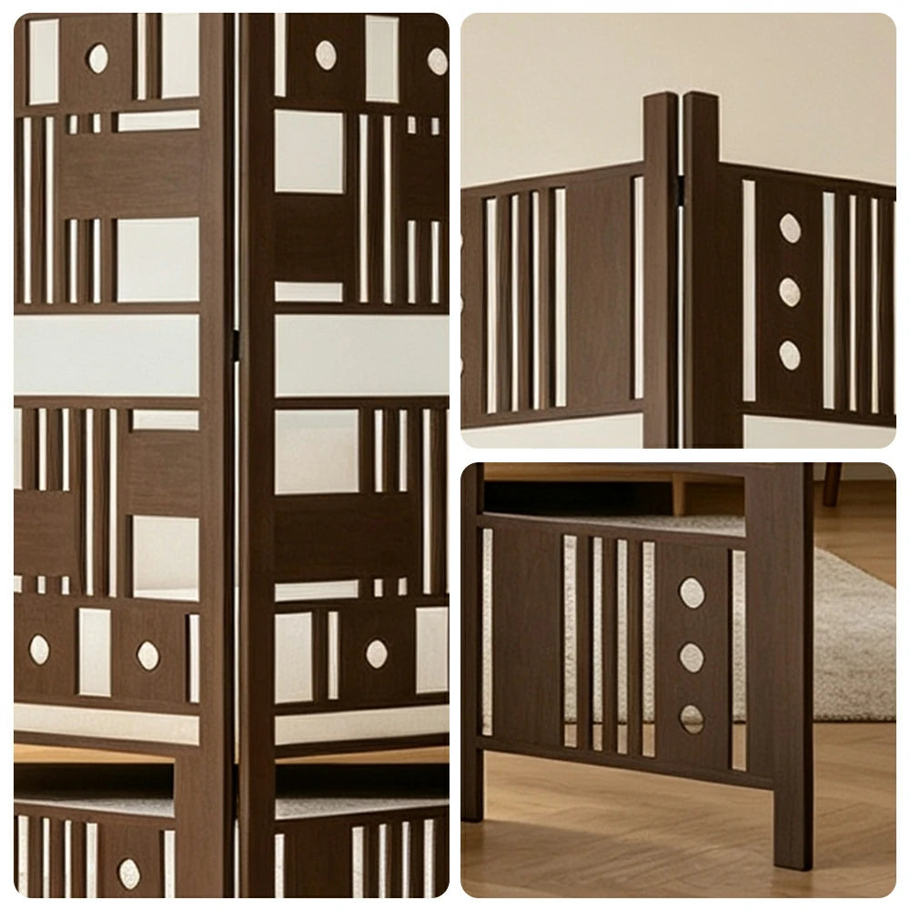 LIVARA 4 Panel Decorative Folding Screen Geometric Cutout Design Room Divider Privacy Partition Modern Art Style for Living Room Bedroom - Dark