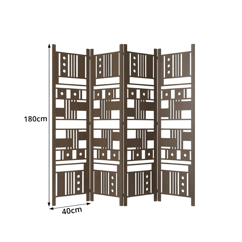LIVARA 4 Panel Decorative Folding Screen Geometric Cutout Design Room Divider Privacy Partition Modern Art Style for Living Room Bedroom - Dark