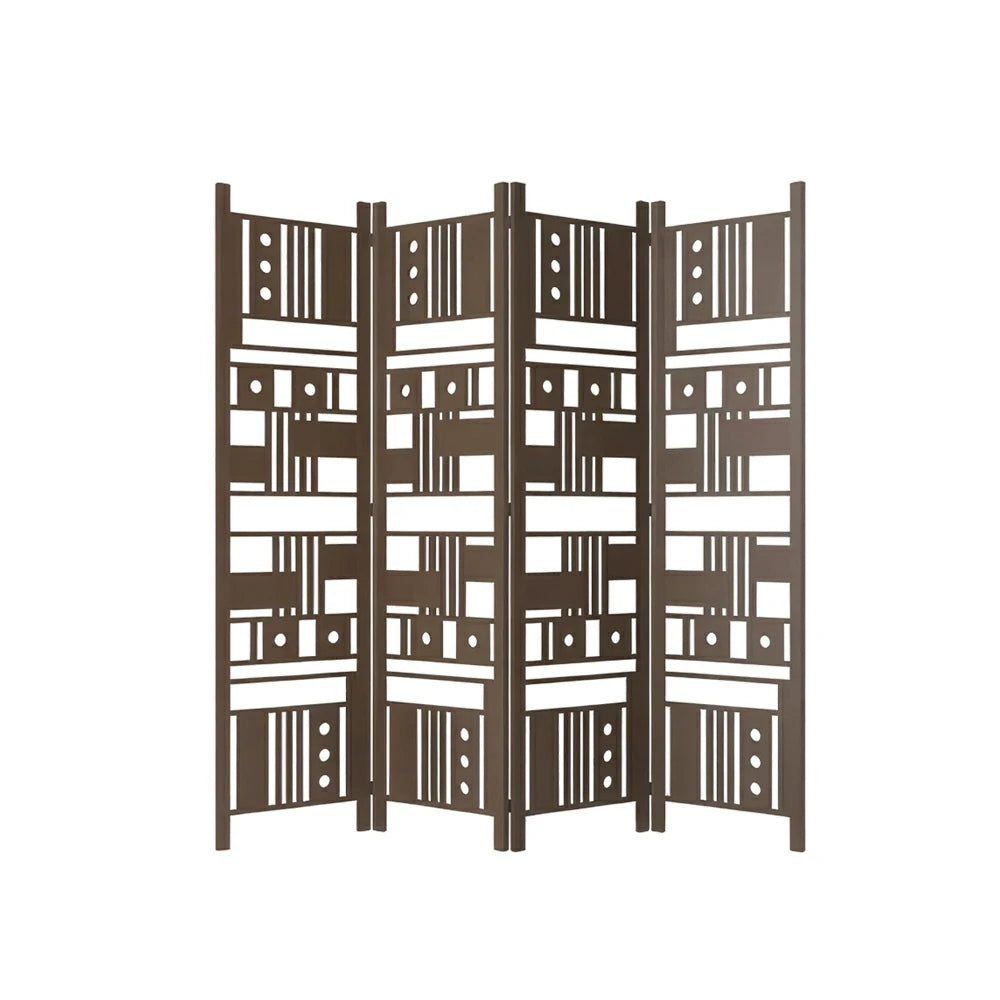 LIVARA 4 Panel Decorative Folding Screen Geometric Cutout Design Room Divider Privacy Partition Modern Art Style for Living Room Bedroom - Dark