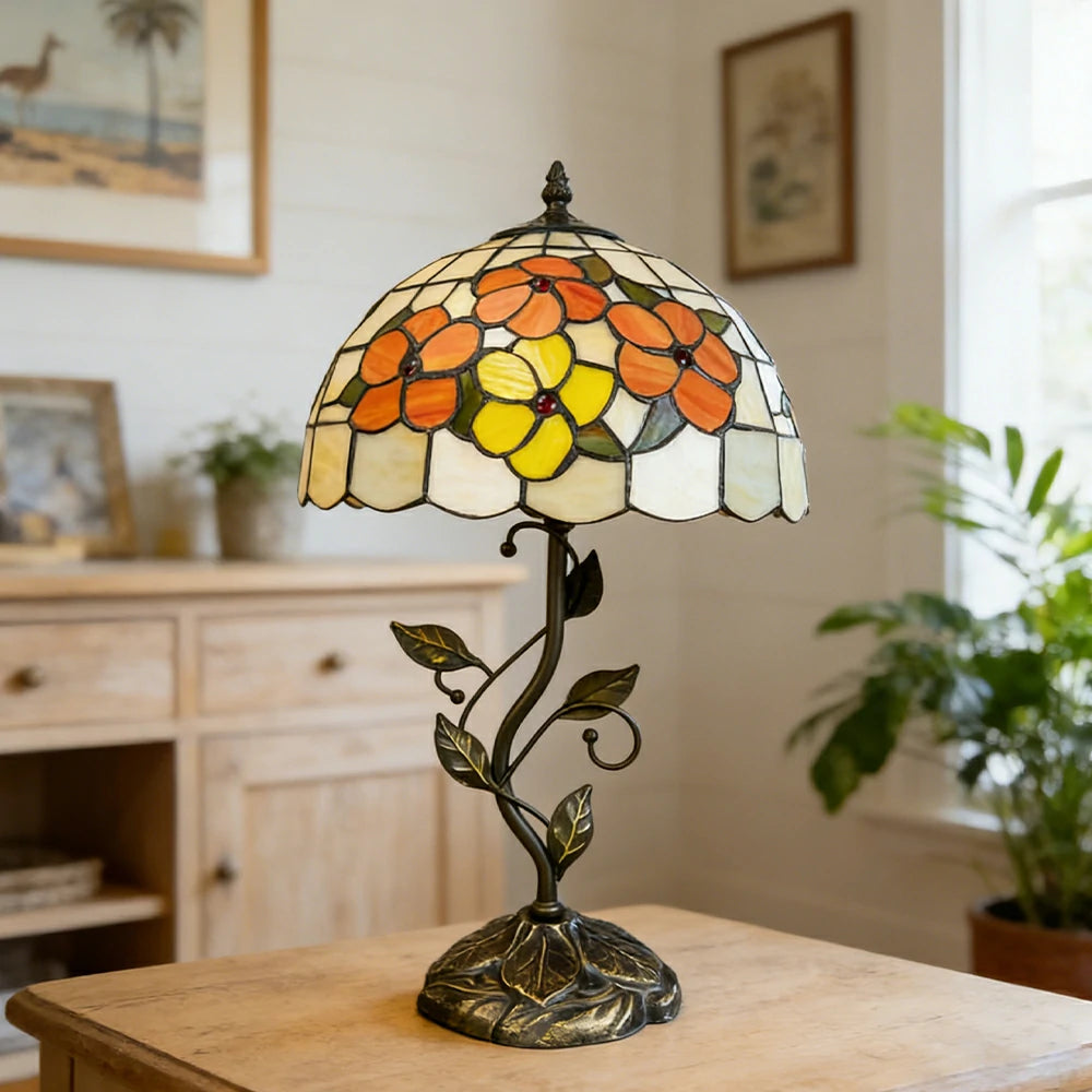 LIVARA Tiffany Stained Glass Table Lamp Pull Chain Switch 30x45cm for Bedroom Living Room Study - Lemon Yellow