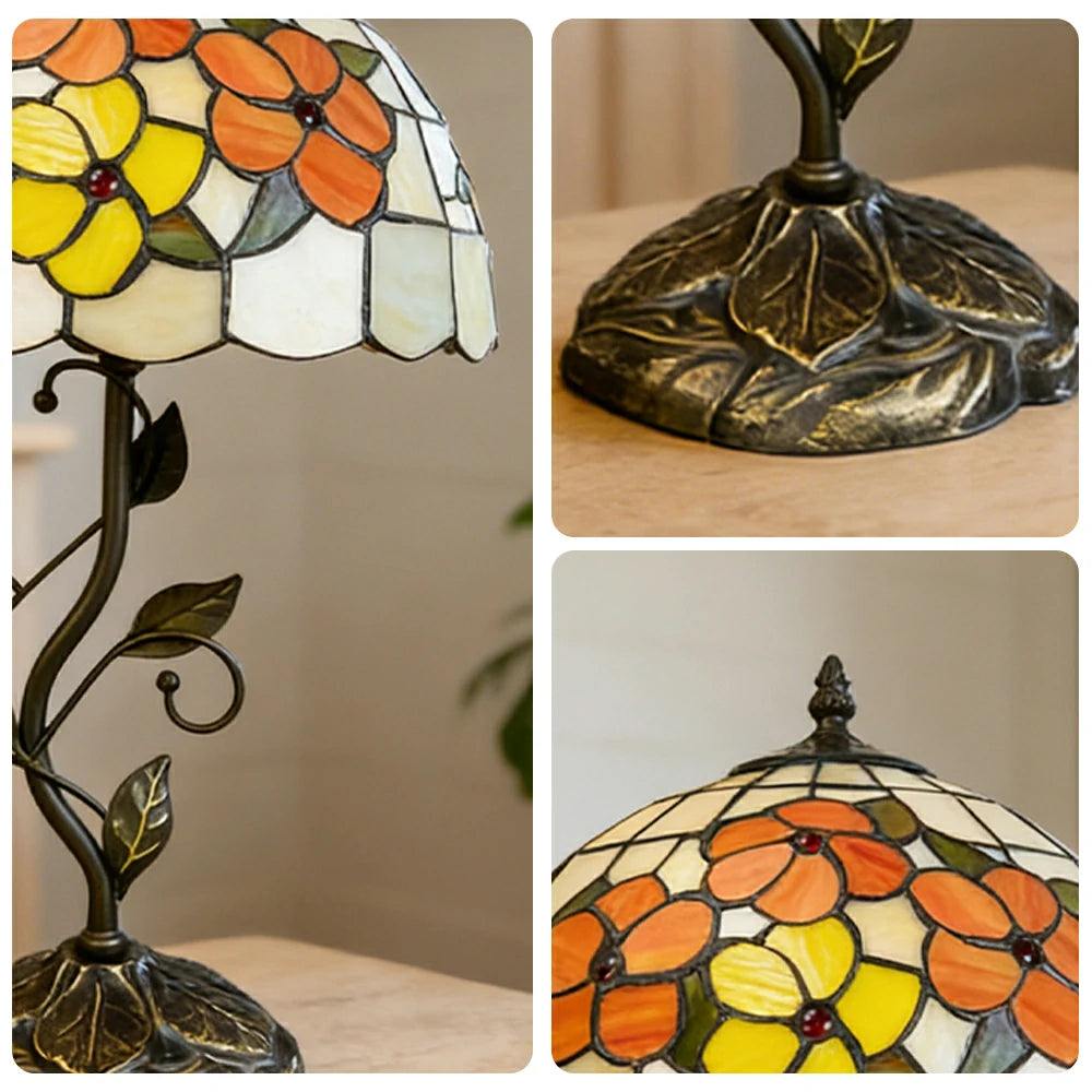 LIVARA Tiffany Stained Glass Table Lamp Pull Chain Switch 30x45cm for Bedroom Living Room Study - Lemon Yellow
