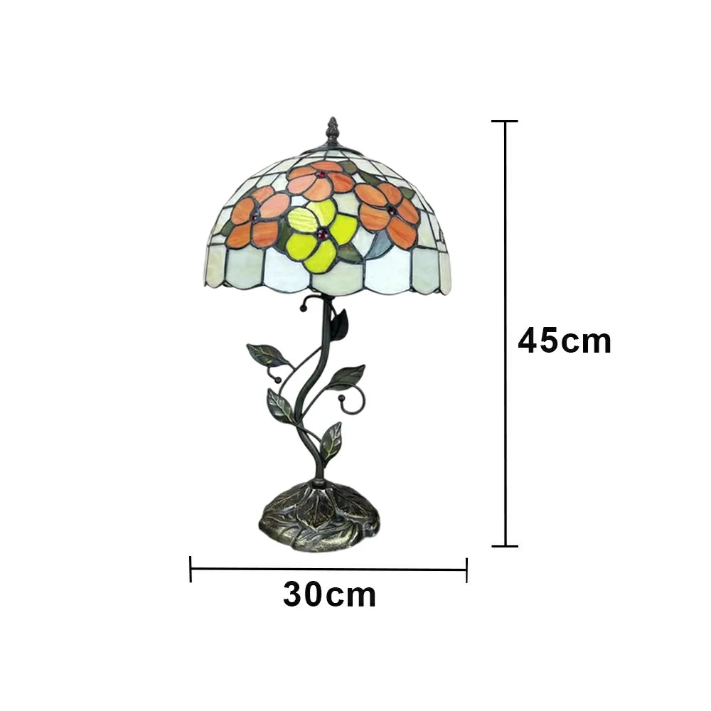 LIVARA Tiffany Stained Glass Table Lamp Pull Chain Switch 30x45cm for Bedroom Living Room Study - Lemon Yellow