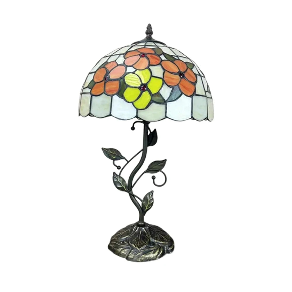 LIVARA Tiffany Stained Glass Table Lamp Pull Chain Switch 30x45cm for Bedroom Living Room Study - Lemon Yellow