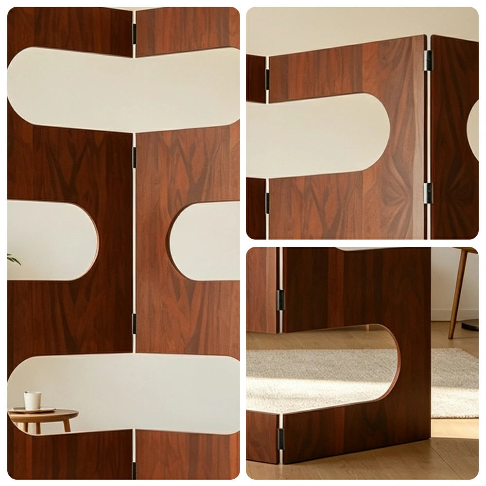 LIVARA 3 Panel Decorative Folding Screen Abstract Cutout Design Solid Wood Room Divider Privacy Partition for Living Room Bedroom - Walnut