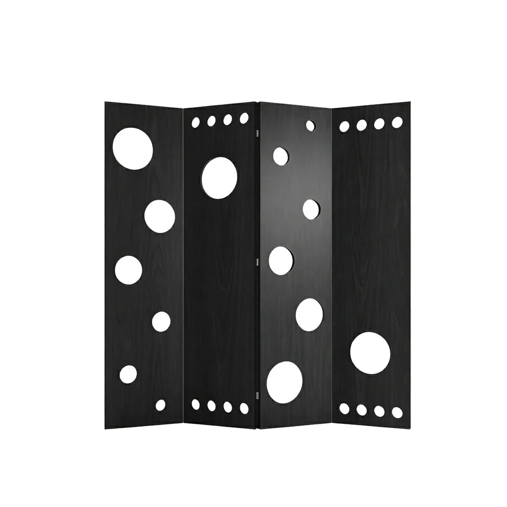 LIVARA 4 Panel Decorative Folding Screen Circle Cutout Design Room Divider Privacy Partition Modern Art Style for Living Room Bedroom - Black