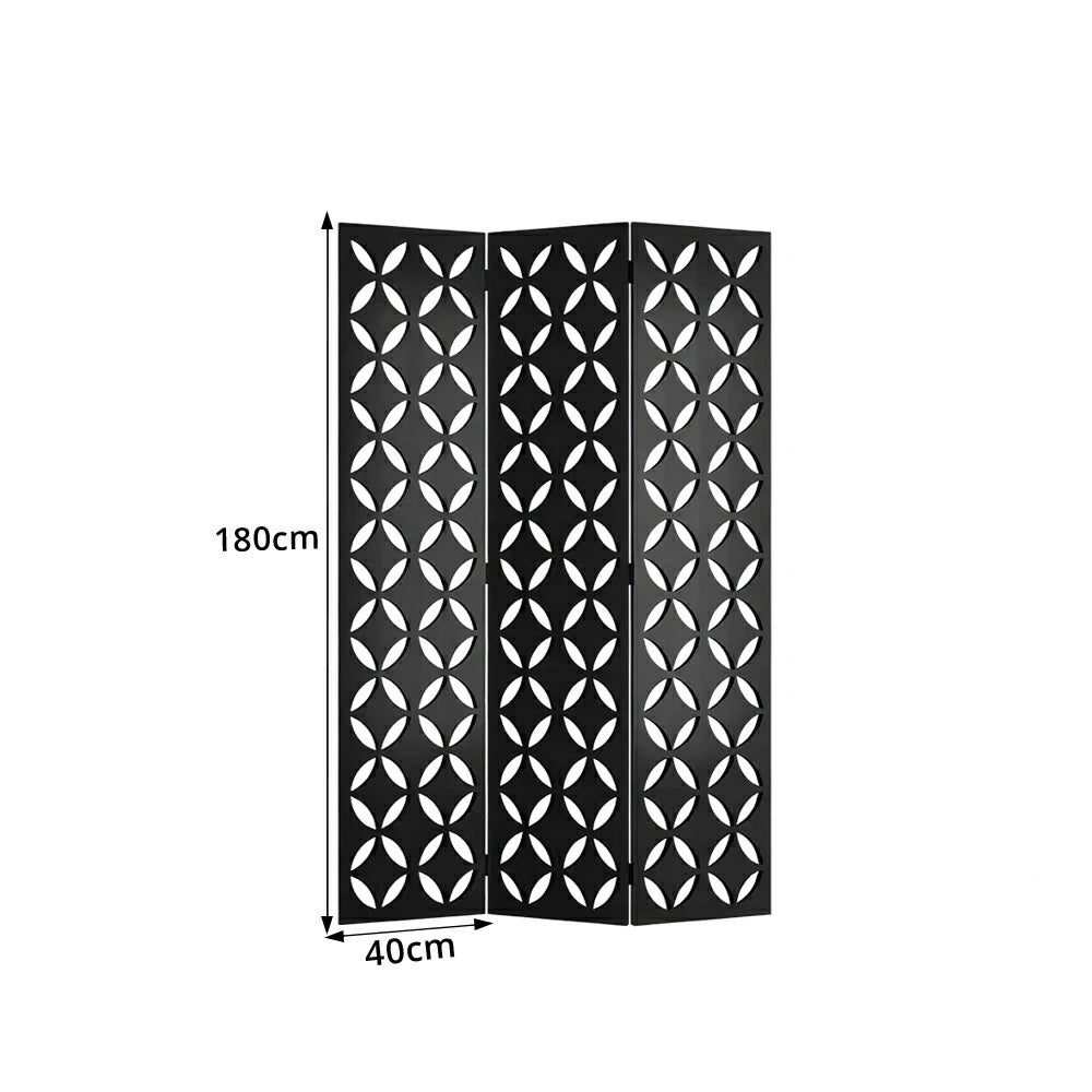 LIVARA 3 Panel Decorative Folding Screen Geometric Cutout Design Room Divider Privacy Partition Modern Art Style for Living Room Bedroom - Black