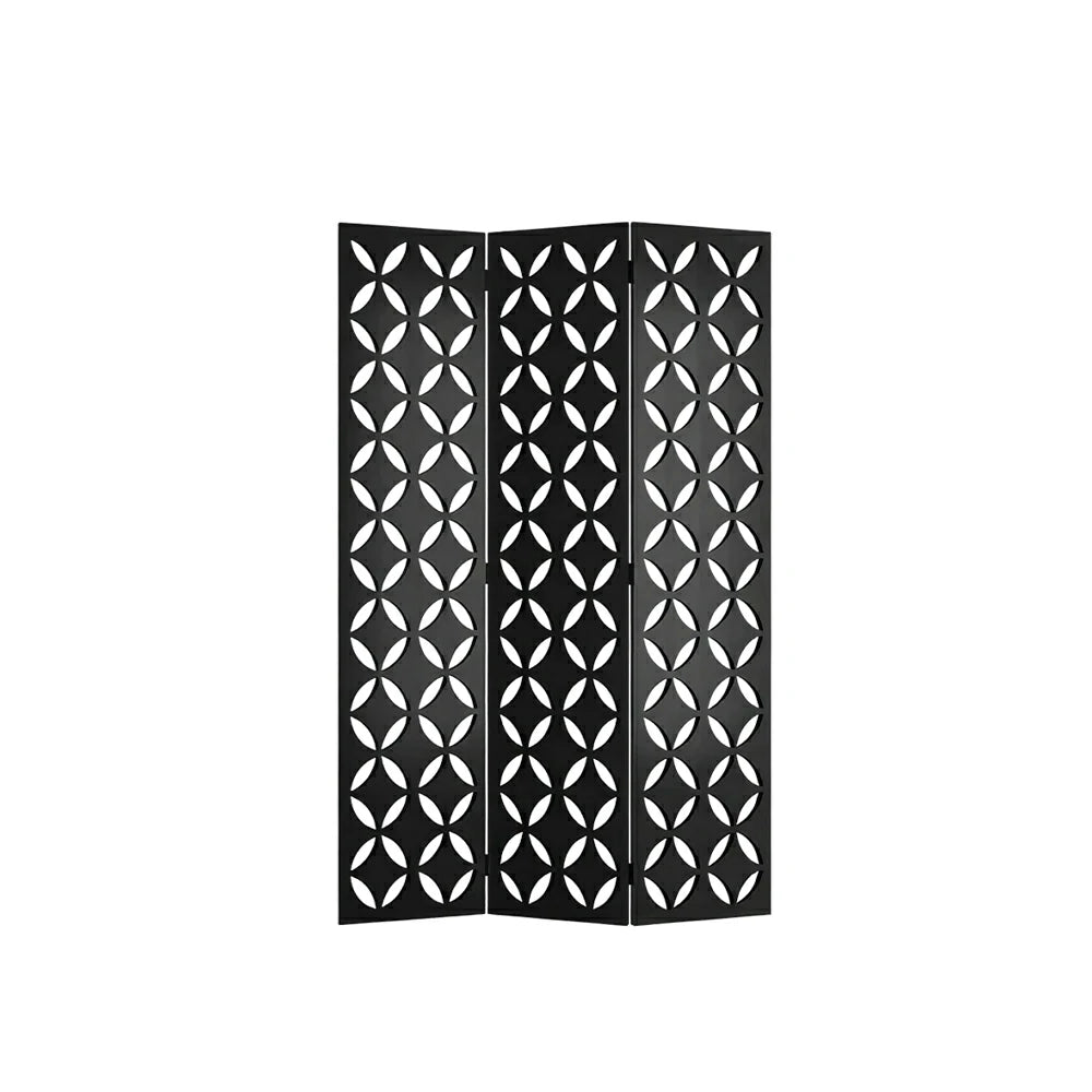 LIVARA 3 Panel Decorative Folding Screen Geometric Cutout Design Room Divider Privacy Partition Modern Art Style for Living Room Bedroom - Black
