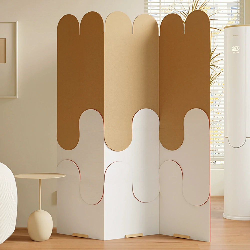 LIVARA 3 Panel Decorative Folding Screen Modern Arch Design Room Divider Privacy Partition Minimalist Style for Living Room Bedroom - Beige & Brown