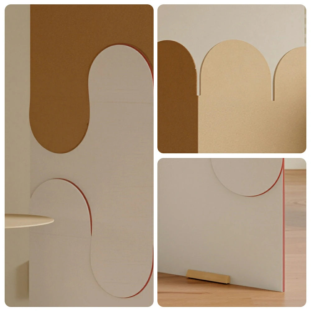 LIVARA 3 Panel Decorative Folding Screen Modern Arch Design Room Divider Privacy Partition Minimalist Style for Living Room Bedroom - Beige & Brown
