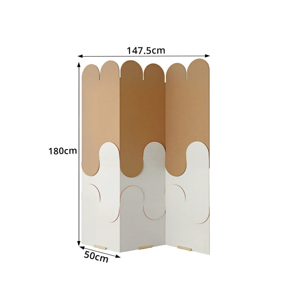 LIVARA 3 Panel Decorative Folding Screen Modern Arch Design Room Divider Privacy Partition Minimalist Style for Living Room Bedroom - Beige & Brown