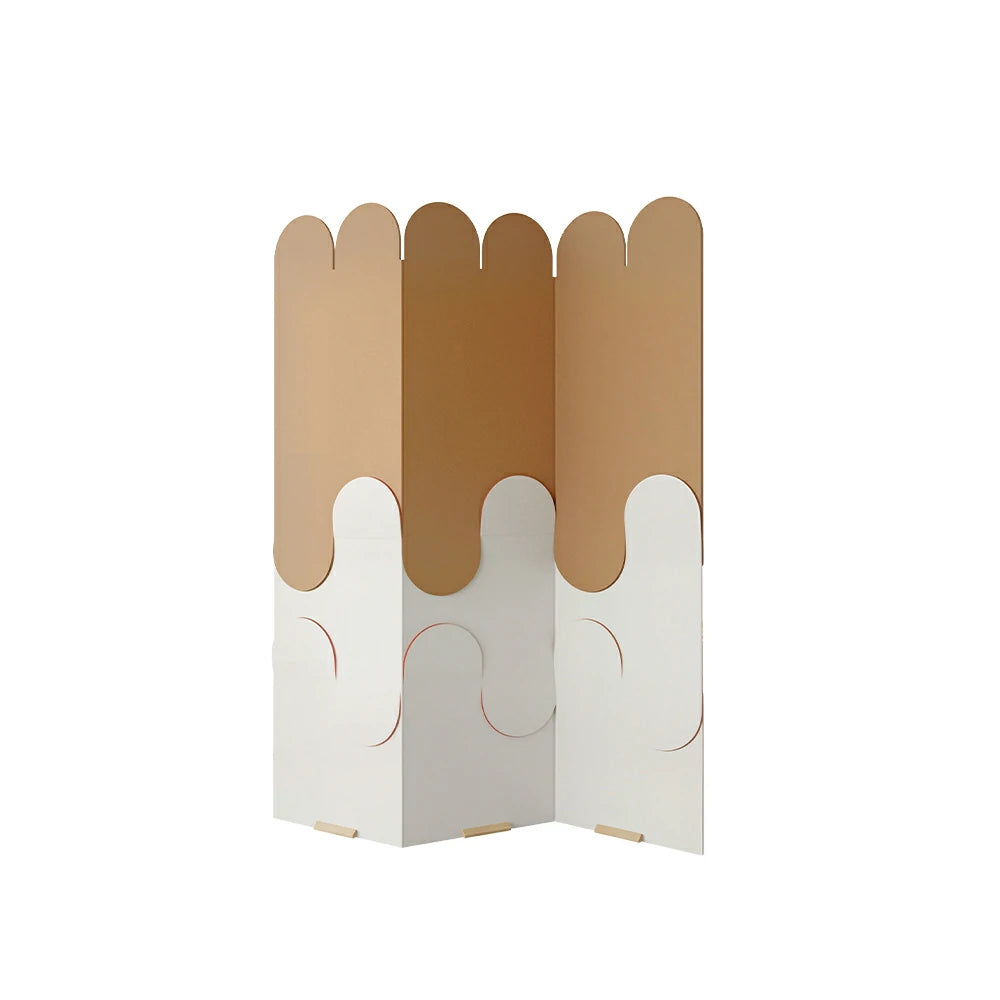LIVARA 3 Panel Decorative Folding Screen Modern Arch Design Room Divider Privacy Partition Minimalist Style for Living Room Bedroom - Beige & Brown