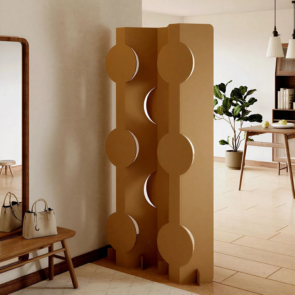 LIVARA Modular Corrugated Paper Folding Screen Geometric Circle Design Room Divider Decorative Partition Background Wall for Home Event - Beige