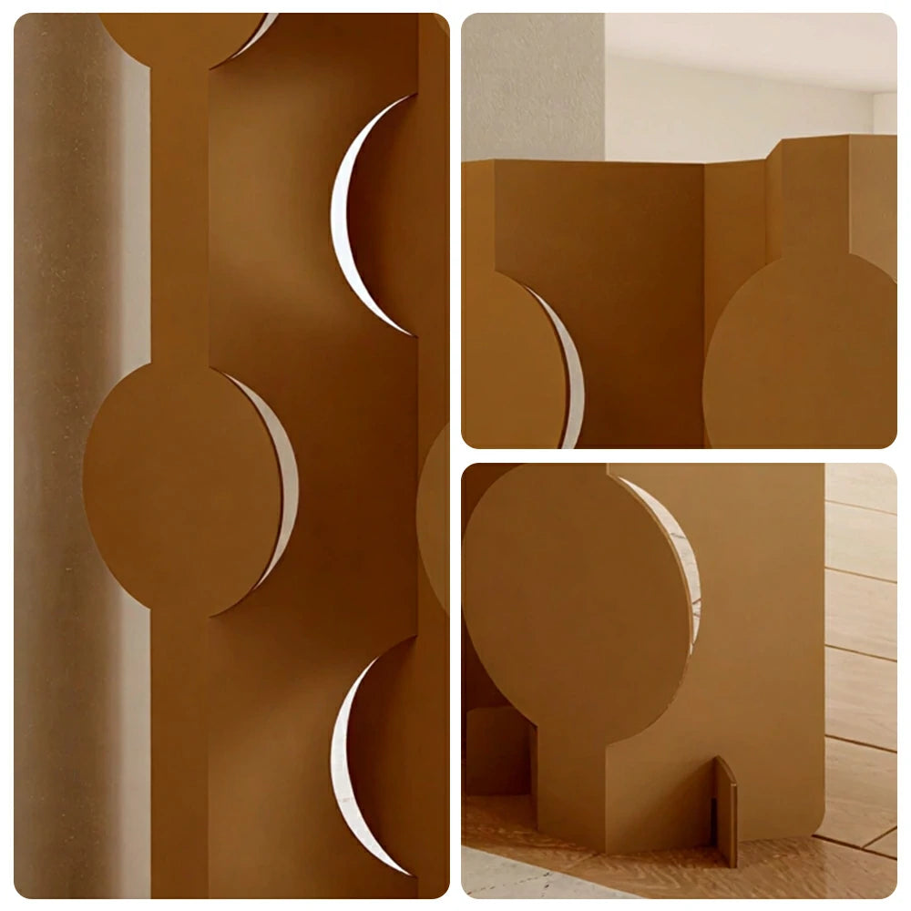 LIVARA Modular Corrugated Paper Folding Screen Geometric Circle Design Room Divider Decorative Partition Background Wall for Home Event - Beige