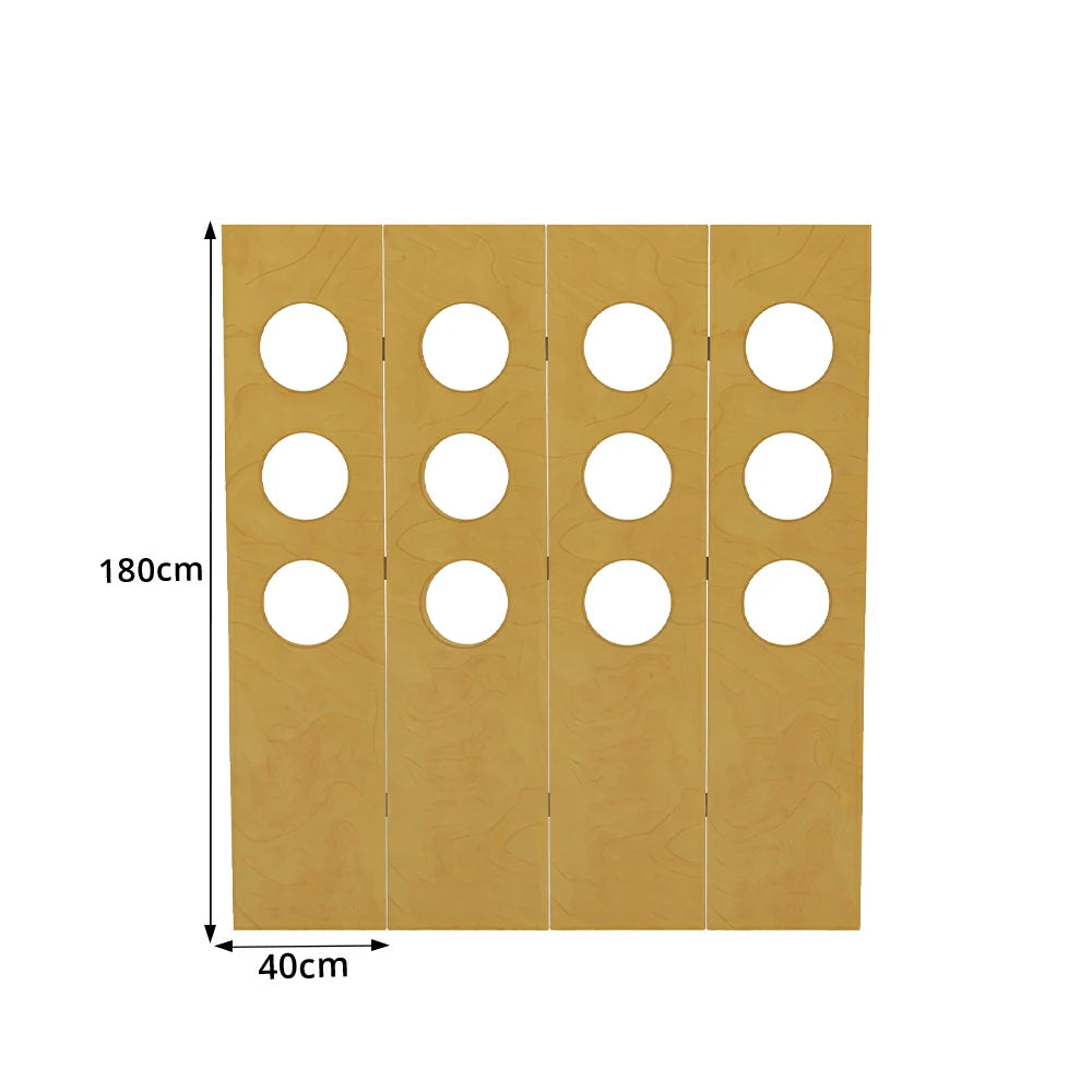 LIVARA 4 Panel Decorative Folding Screen Circle Cutout Design Room Divider Privacy Partition Modern Style for Living Room Bedroom - Wood