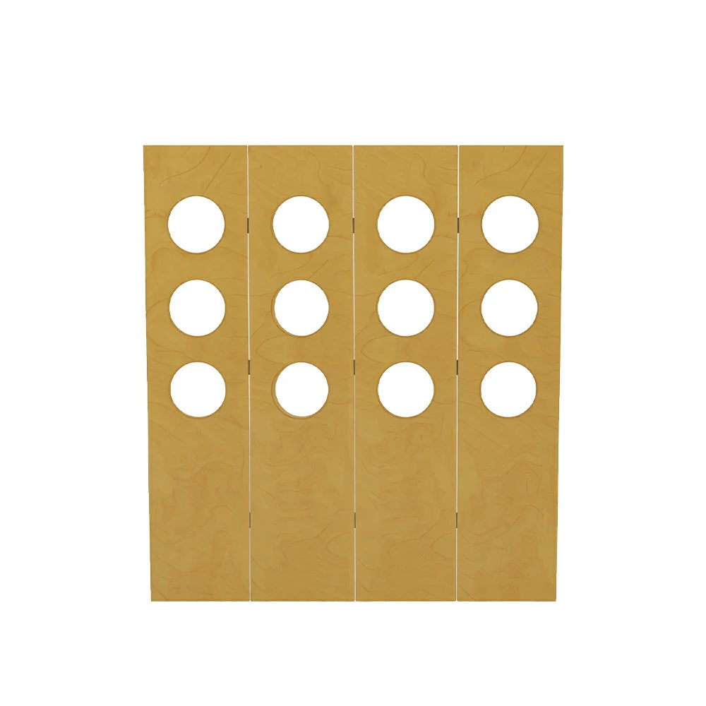 LIVARA 4 Panel Decorative Folding Screen Circle Cutout Design Room Divider Privacy Partition Modern Style for Living Room Bedroom - Wood
