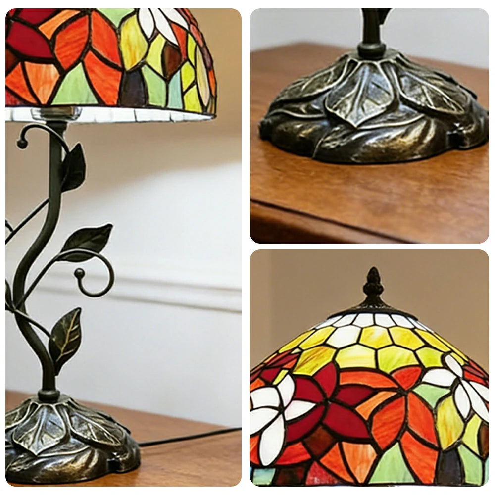 LIVARA Tiffany Stained Glass Table Lamp Pull Chain Switch 30x45cm for Bedroom Living Room Study - Rose Red