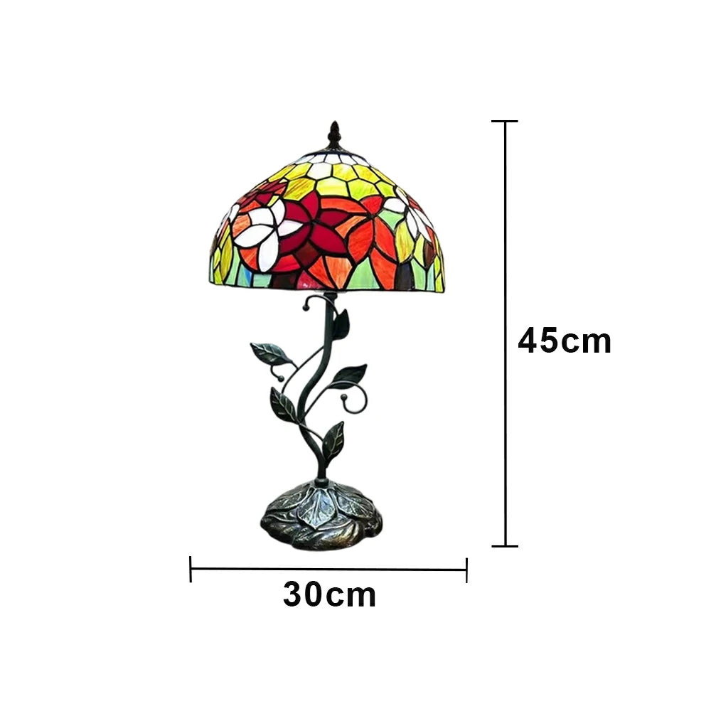 LIVARA Tiffany Stained Glass Table Lamp Pull Chain Switch 30x45cm for Bedroom Living Room Study - Rose Red