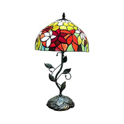 LIVARA Tiffany Stained Glass Table Lamp Pull Chain Switch 30x45cm for Bedroom Living Room Study - Rose Red