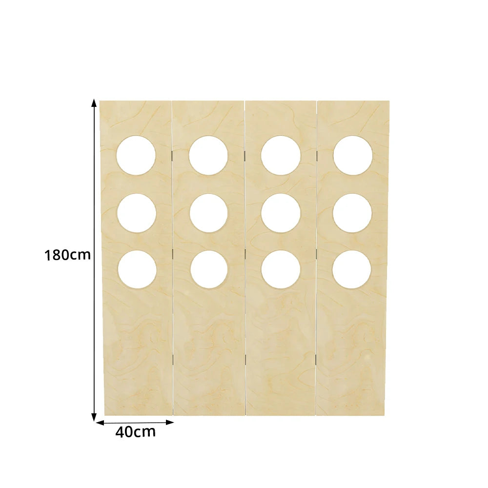 LIVARA 4 Panel Decorative Folding Screen Circle Cutout Design Room Divider Privacy Partition Modern Style for Living Room Bedroom - Off White