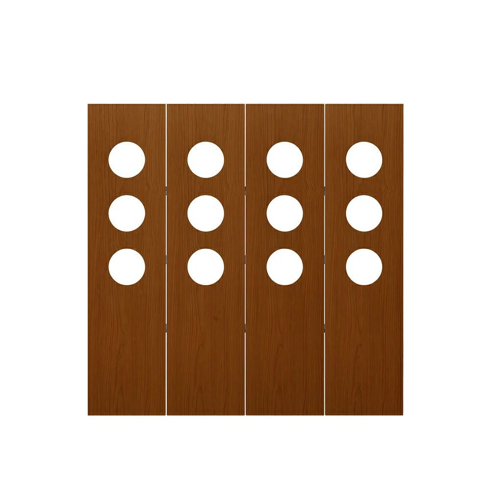 LIVARA 4 Panel Decorative Folding Screen Circle Cutout Design Room Divider Privacy Partition Modern Style for Living Room Bedroom - Brown