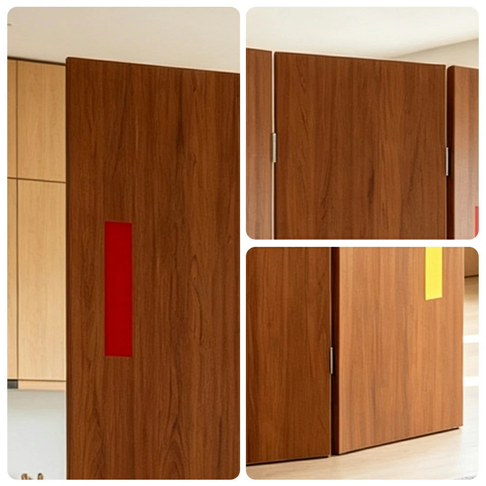 LIVARA 4 Panel Randi Decorative Folding Screen Cherry Wood Finish Modern Geometric Room Divider Privacy Partition for Living Room Bedroom - Cherry