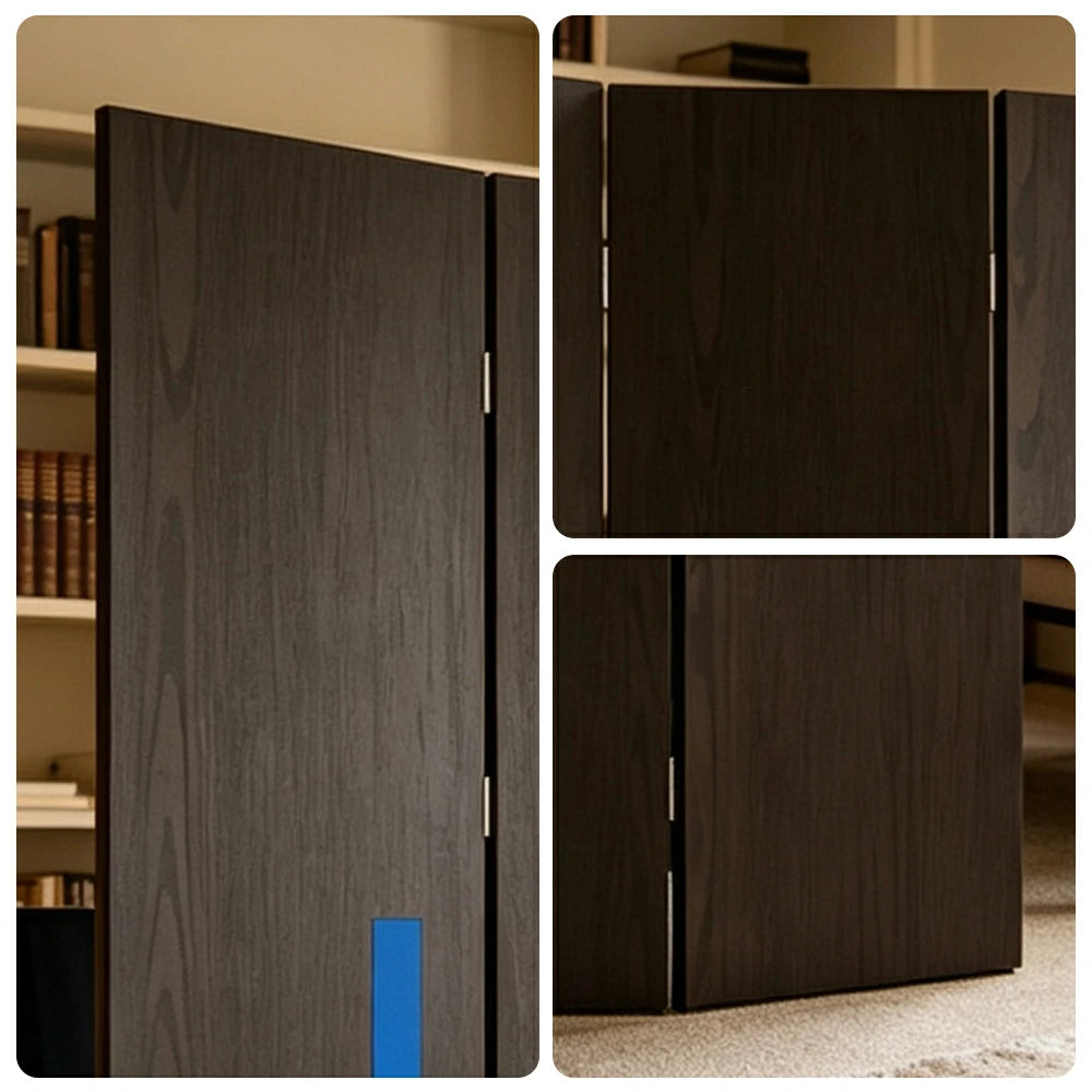 LIVARA 4 Panel Randi Decorative Folding Screen Cherry Wood Finish Modern Geometric Room Divider Privacy Partition for Living Room Bedroom - Black