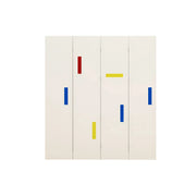 LIVARA 4 Panel Randi Decorative Folding Screen Cherry Wood Finish Modern Geometric Room Divider Privacy Partition for Living Room Bedroom - White