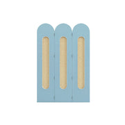 LIVARA 3 Panel Decorative Folding Screen Rattan Cutout Arch Design Room Divider Privacy Partition Modern Natural Style - Blue