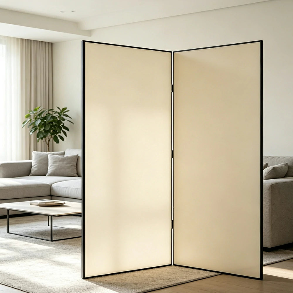 LIVARA 2 Panel Decorative Folding Screen Minimalist Design Room Divider Privacy Partition Modern Style for Living Room Bedroom Office - Cream