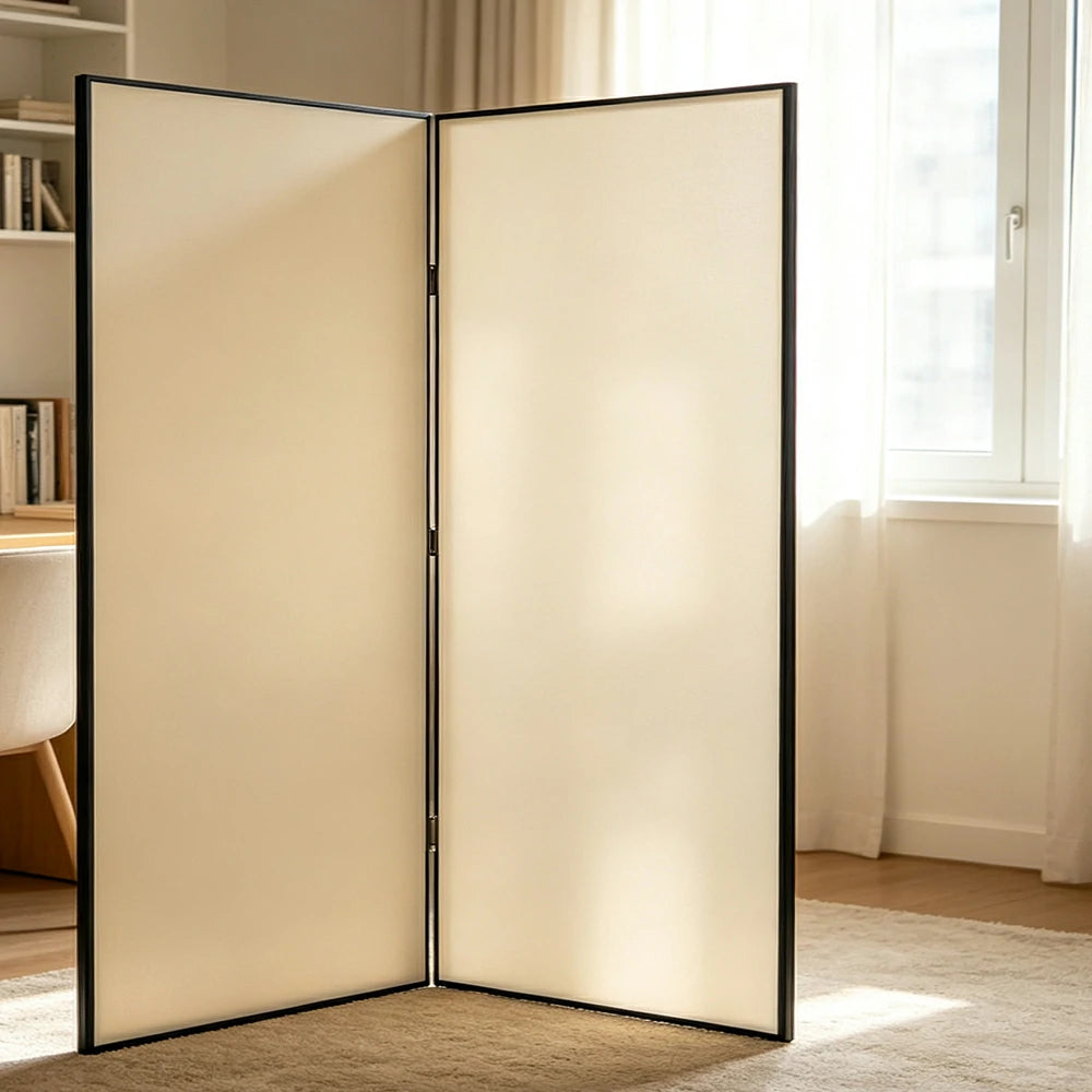 LIVARA 2 Panel Decorative Folding Screen Minimalist Design Room Divider Privacy Partition Modern Style for Living Room Bedroom Office - Cream