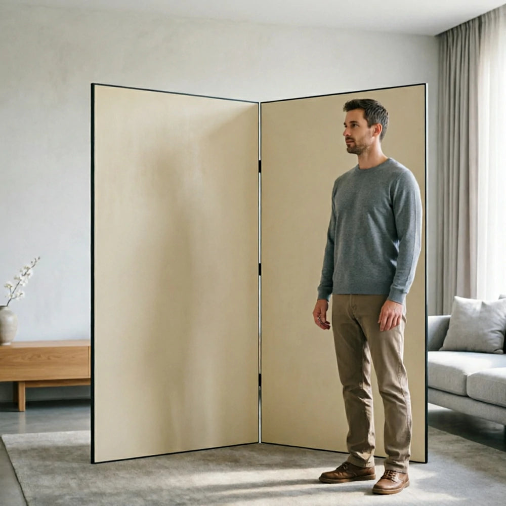 LIVARA 2 Panel Decorative Folding Screen Minimalist Design Room Divider Privacy Partition Modern Style for Living Room Bedroom Office - Cream