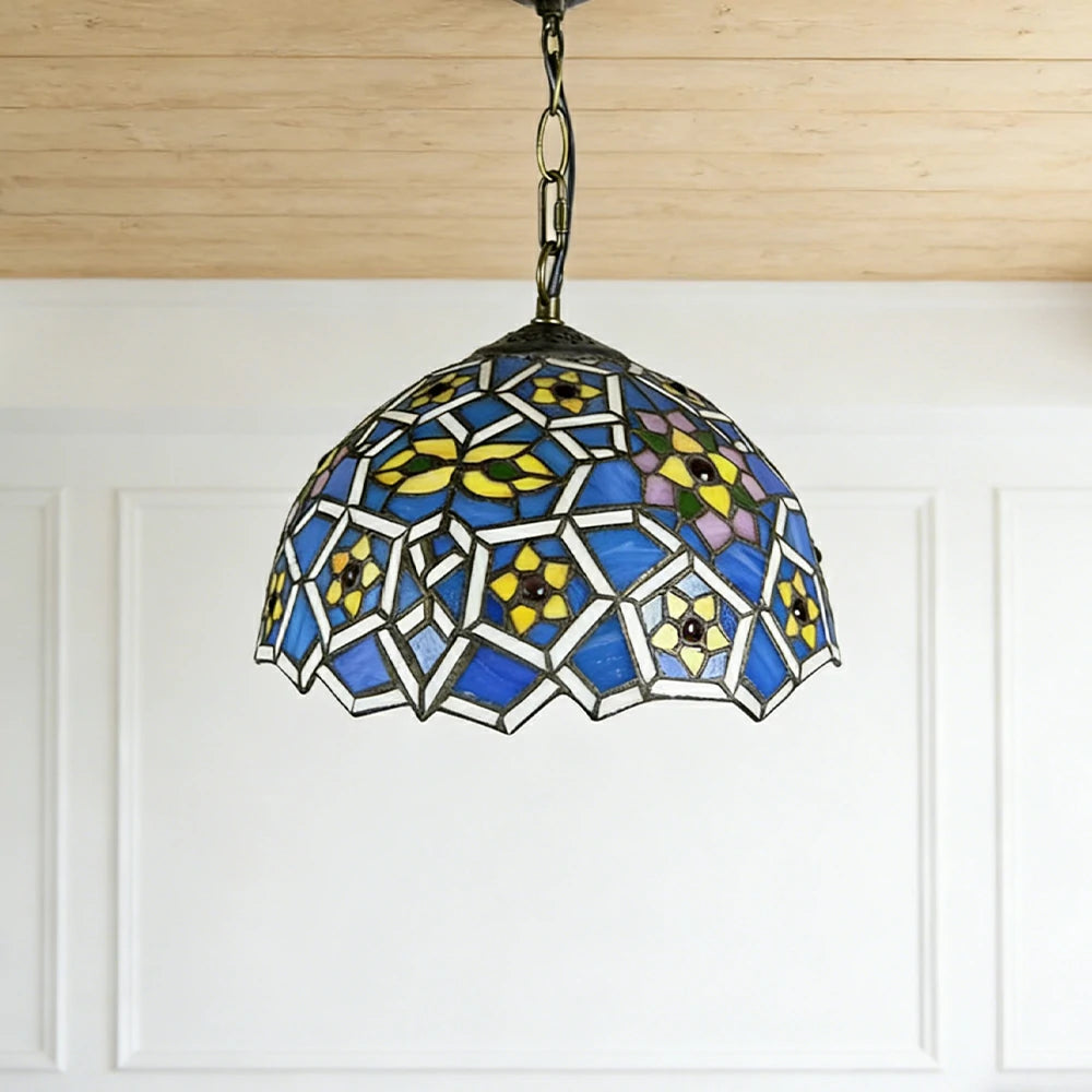 LIVARA Tiffany Stained Glass Chandelier Vintage Pendant Light 30x80cm for Dining Room Living Room Bedroom - Light Green