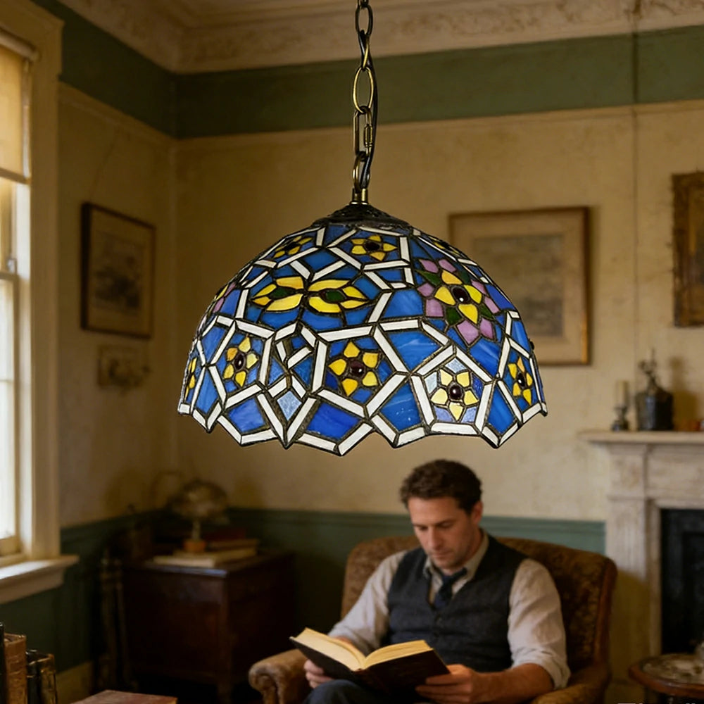 LIVARA Tiffany Stained Glass Chandelier Vintage Pendant Light 30x80cm for Dining Room Living Room Bedroom - Light Green