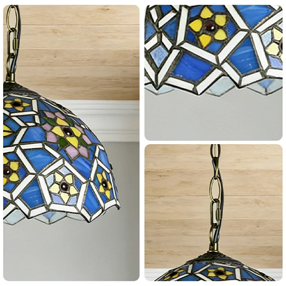 LIVARA Tiffany Stained Glass Chandelier Vintage Pendant Light 30x80cm for Dining Room Living Room Bedroom - Light Green